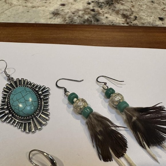 Jewelry Lot Of 3 Dangle Drop Pierced Earrings Blue Tones - Picture 10 of 12